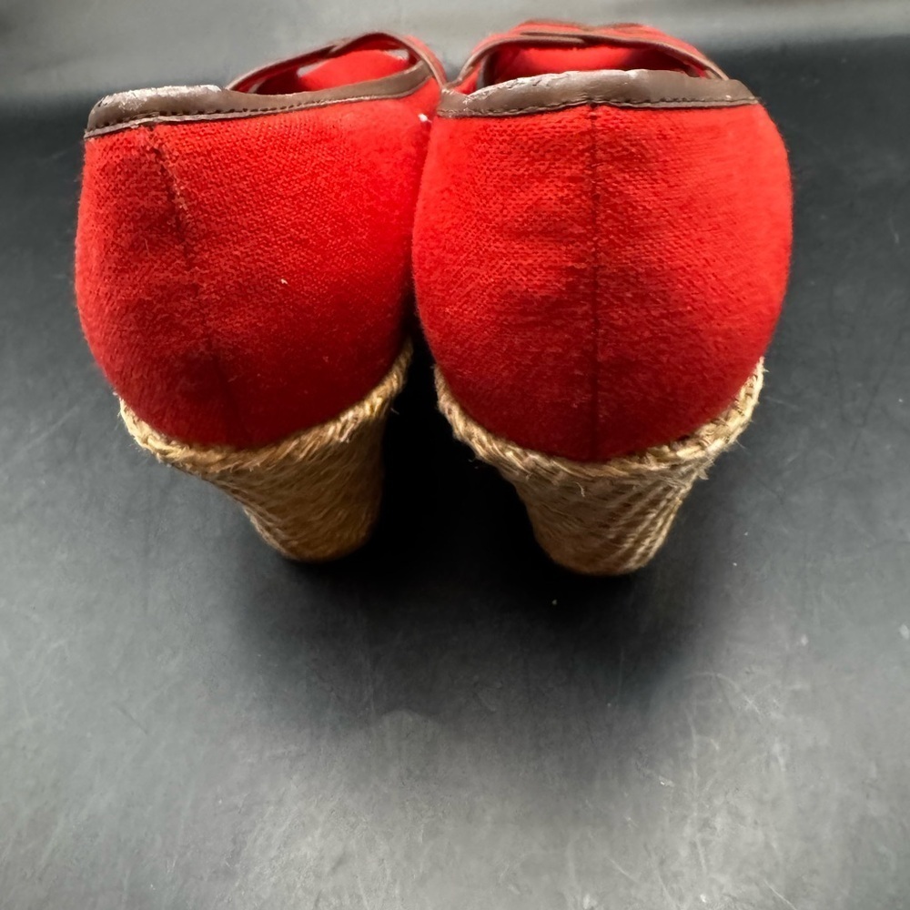 Women’s Merona Wenda Peep toe Wicker Style Wedges Heels Red/Brown Size 9.5 YR 22 - Picture 5 of 10